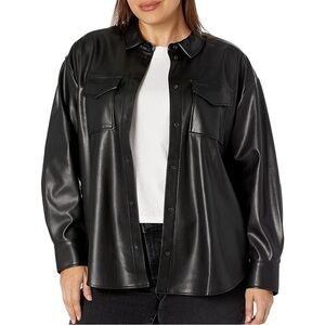 The Drop Women's @lisadnyc Faux Leather Long Shirt Jacket in Black Plus Size 2X